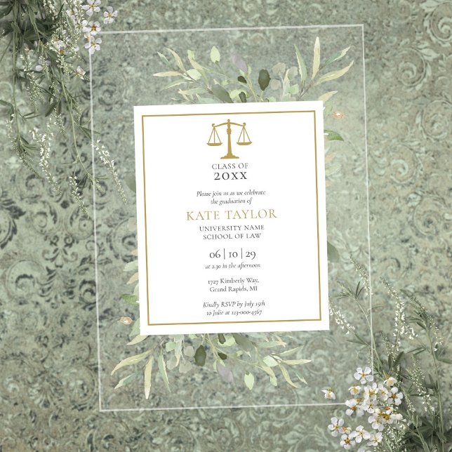 Greenery Modern Gold Law School Graduation Acrylic Invitations (Greenery Modern Gold Law School Graduation Acrylic Invitations)