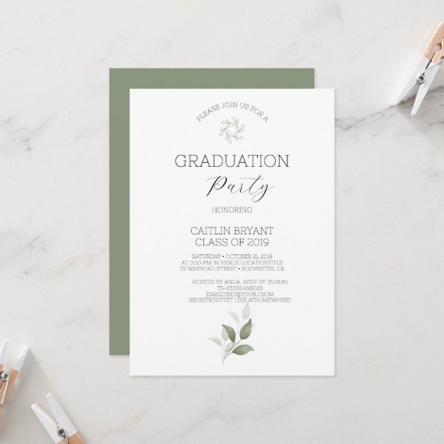 Greenery Modern Graduation Invitation (Front/Back In Situ)