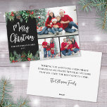 Greenery Modern Photo Collage Merry Christmas Holiday Card<br><div class="desc">Celebrate the season with this cosy horizontal photo collage Christmas card featuring a solid black background on the front and elegant white fonts for a timeless, modern look. At the top and bottom, beautiful greenery accents made up of pine, evergreens, eucalyptus, and holly berries add a fresh and festive touch....</div>