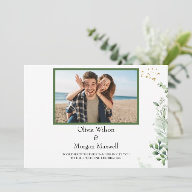 Greenery Modern Photo Save The Date Invitation (Standing Front)