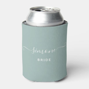 Greenery Modern Script Wedding Bride Dusty Green Can Cooler