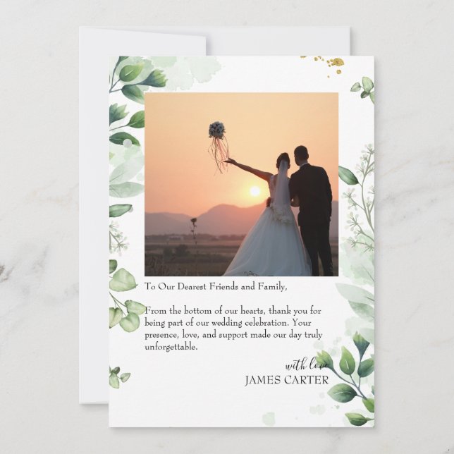 Greenery Modern Wedding Thank You Card (Back)