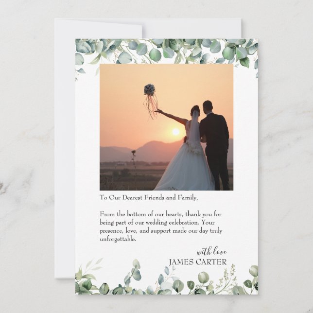 Greenery Modern Wedding Thank You Card (Back)