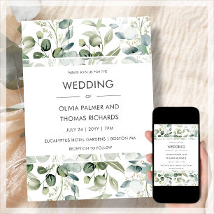 Greenery   Modern White Wedding Invitation