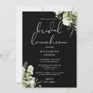 Greenery Monogram Black And White Bridal Luncheon Invitation