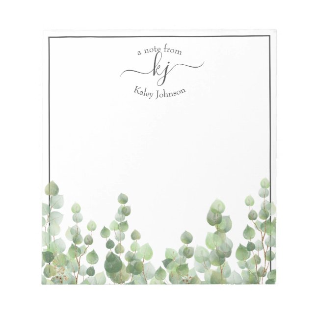 Greenery Monogram Script | From The Desk Of  Notep Notepad (Front)