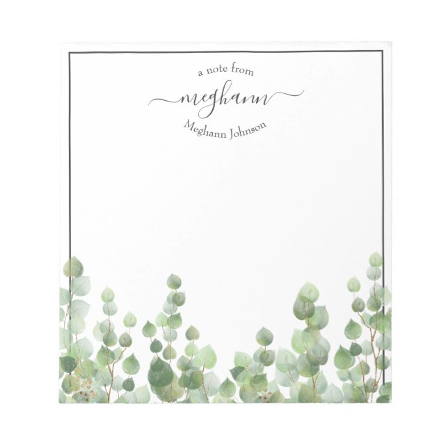 Greenery Monogram Script | From The Desk Of  Notep Notepad (Front)