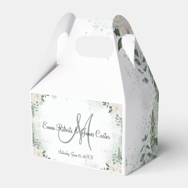 Greenery Monogram Wedding Favour Boxes (Front Side)
