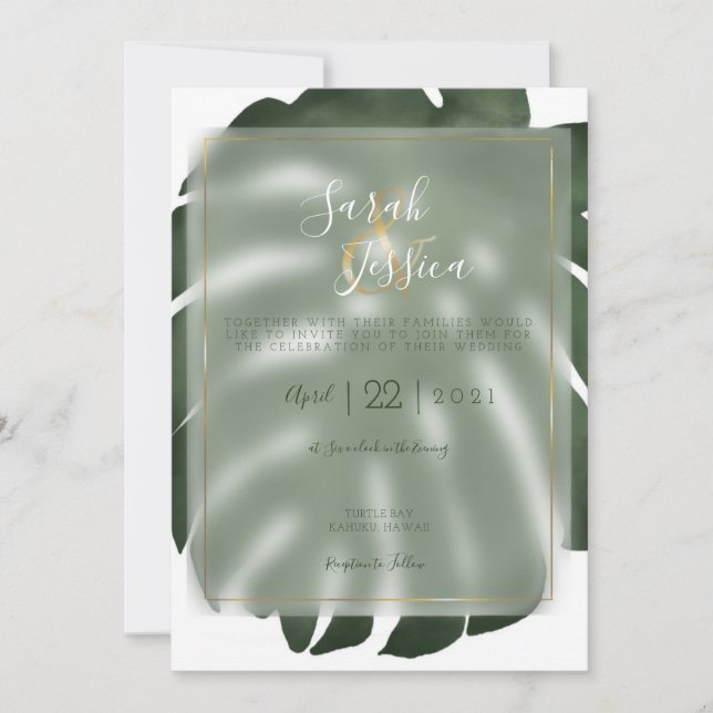 Greenery Monstera Tropical Water Colour Invitation (Front)