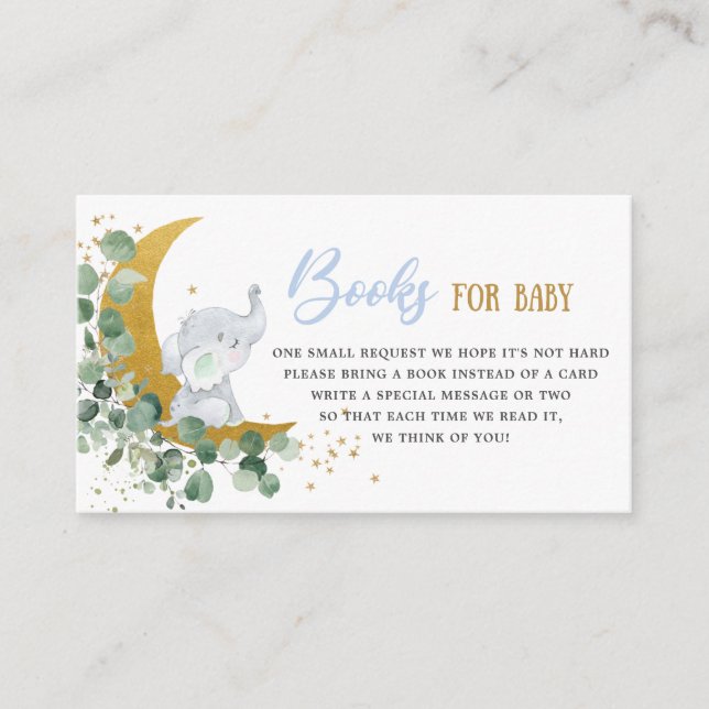 Greenery Moon Elephant Books for Baby Shower Boy Enclosure Card (Front)