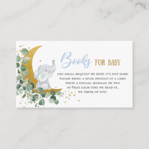 Greenery Moon Elephant Books for Baby Shower Boy Enclosure Card