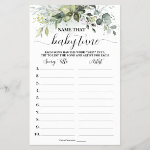 Greenery Name Baby Tune Baby Shower Game Card