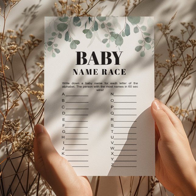 Greenery Name Race Printable Baby  Shower Game Invitation (Creator Uploaded)