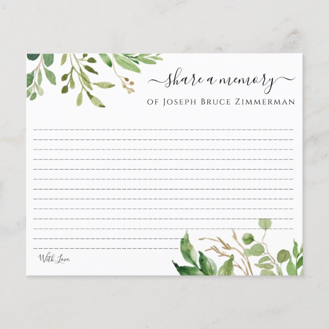 Greenery Name Share a Memory Editable Card (Front)