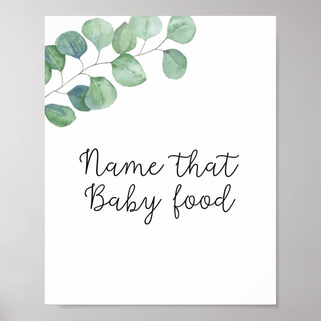 Greenery - name that baby food shower poster (Front)