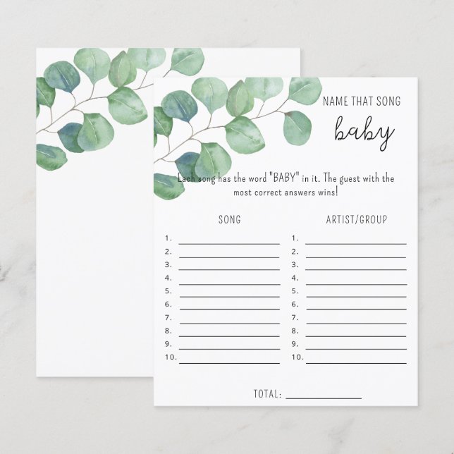 Greenery - Name that song baby shower game (Front/Back)