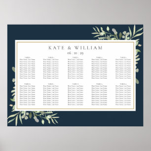 Greenery Navy Blue Gold Wedding Seating Chart