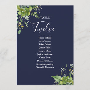 Greenery Navy Blue Seating Plan Table Number