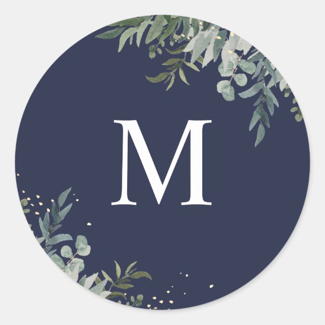 Greenery  | Navy Monogram Wedding Envelope Seal (Front)