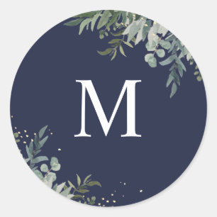 Greenery    Navy Monogram Wedding Envelope Seal