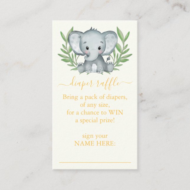 Greenery Neutral Elephant Diaper Raffle Enclosure  Card (Front)