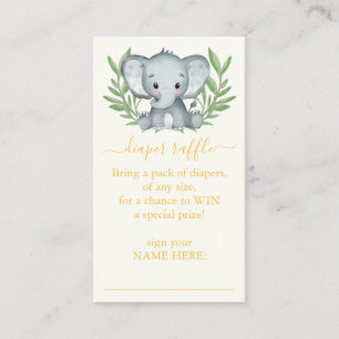 Greenery Neutral Elephant Diaper Raffle Enclosure  Card