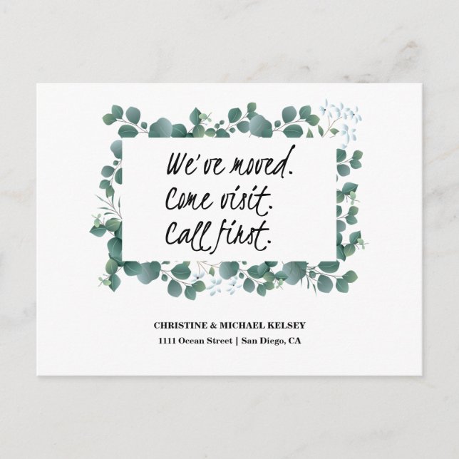 Greenery New Home Address Announcement Postcard (Front)