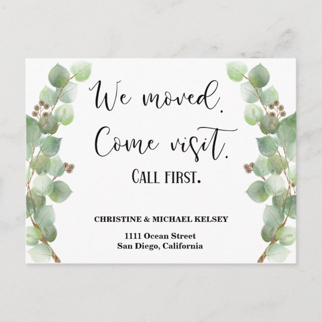 Greenery New Home Address Moving Announcement (Front)