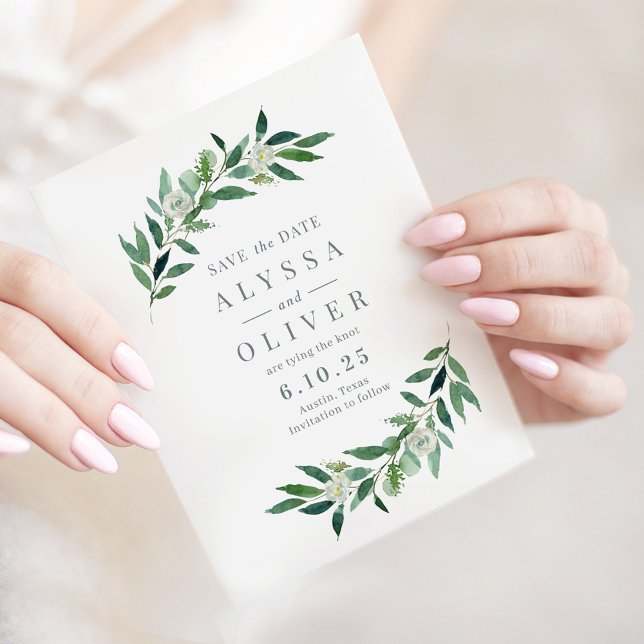 Greenery No Photo Save The Date Card (Creator Uploaded)