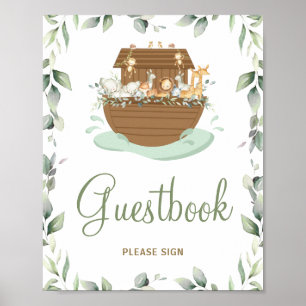 Greenery Noah's Ark Baby Shower Baptism Guestbook 