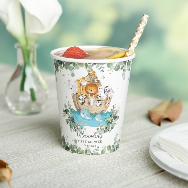 Greenery Noah's Ark Baby Shower Birthday Baptism Paper Cups (Insitu)