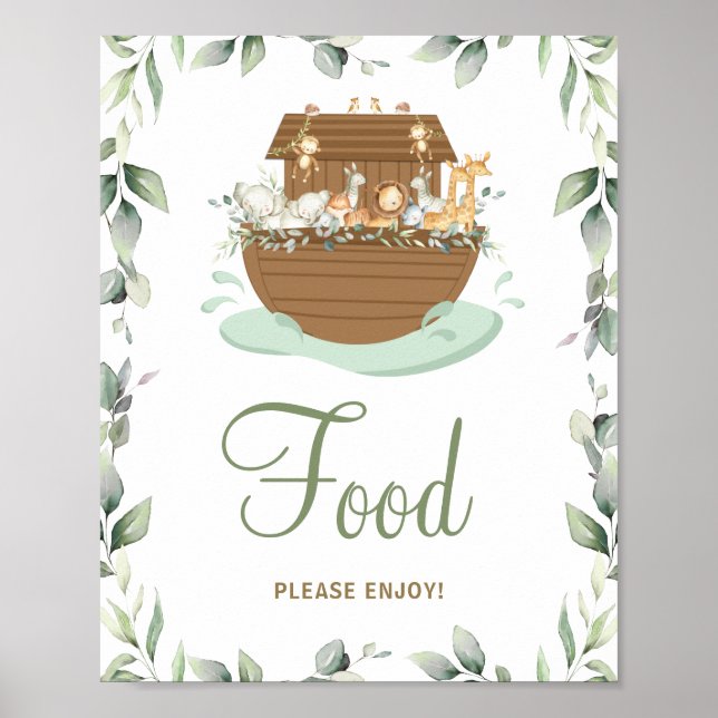 Greenery Noah's Ark Baby Shower Birthday Food  Poster (Front)