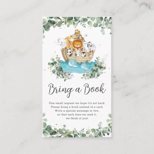 Greenery Noah's Ark Neutral Baby Bring a Book Enclosure Card (Front)