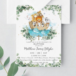 Greenery Noah's Ark Neutral Baptism Christening Invitation