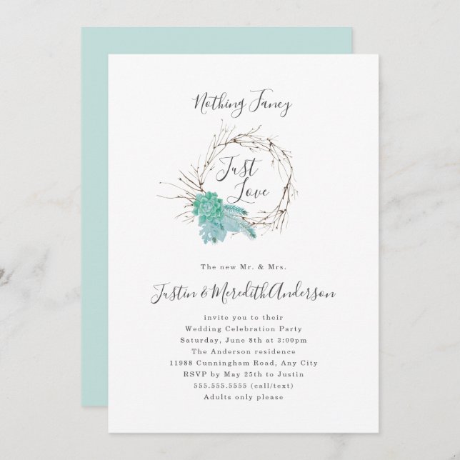 Greenery Nothing Fancy Just Love reception only Invitation (Front/Back)