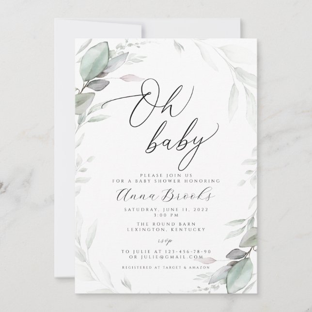 Greenery Oh Baby Chic baby shower Invitation (Front)