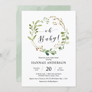 Greenery Oh Baby Shower Modern Script Invitation