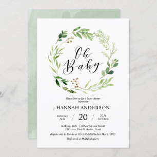 Greenery Oh Baby Shower Modern Script Invitation