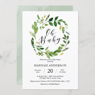 Greenery Oh Baby Shower Modern Script Invitation