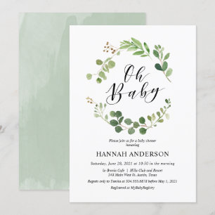 Greenery Oh Baby Shower Modern Script Invitation