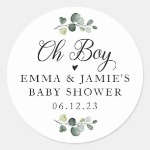 Greenery Oh Boy Baby Shower Sticker