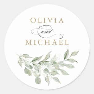 Greenery Olive Branch Baby's Breath Envelope Classic Round Sticker