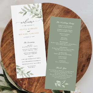 Greenery Olive Branch Baby's Breath Gold Wedding Programme