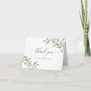 Greenery Olive Branch Baby's Breath Gold Wedding Thank You Card