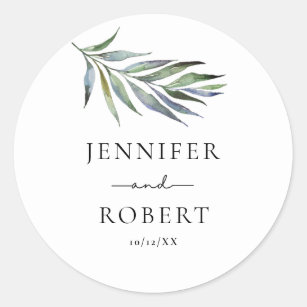 Greenery Olive Branch Watercolor Wedding Classic Round Sticker