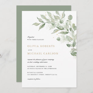 Greenery Olive Leave Branch Baby's Breath Wedding Invitation