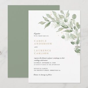 Greenery Olive Leave Branch Baby's Breath Wedding Invitation