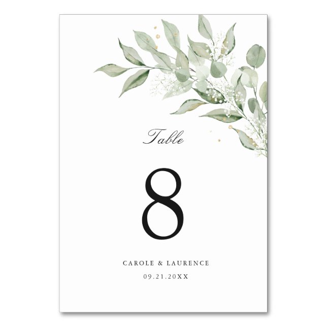 Greenery Olive Leave Branch Baby's Breath Wedding Table Number (Back)