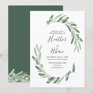 Greenery Olive Modern Handwritten Font Wedding Invitation