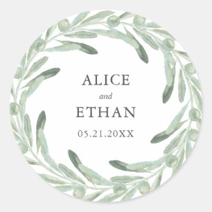 Greenery Olive Wedding Classic Round Sticker